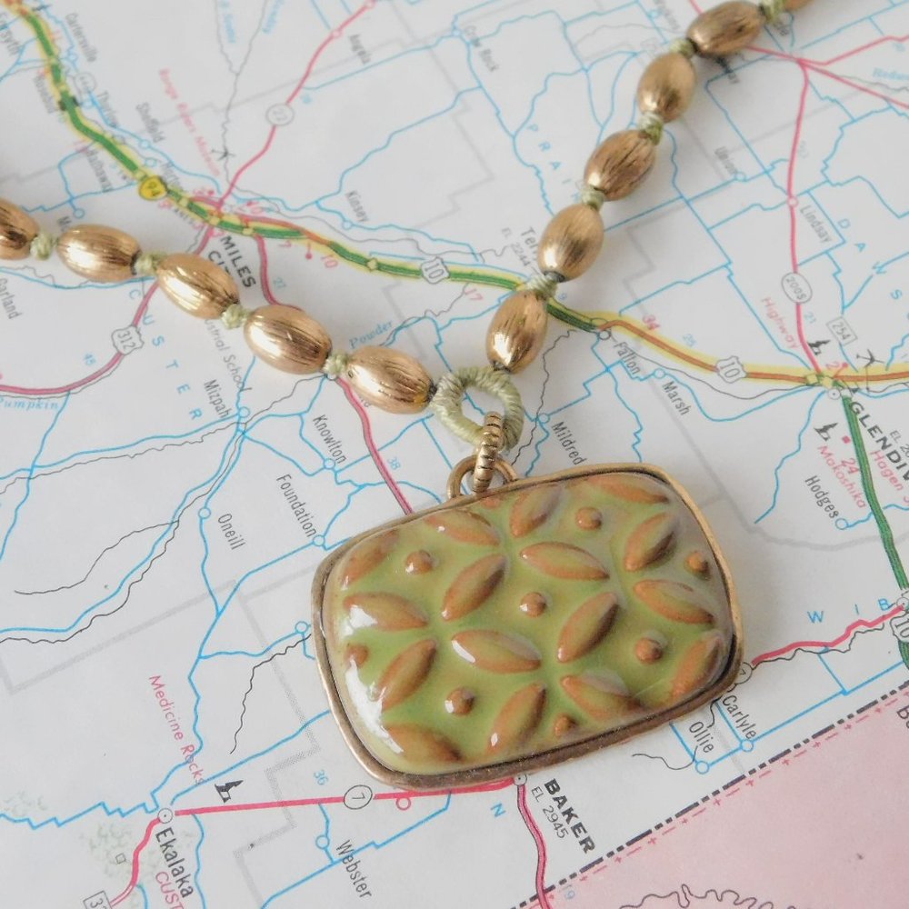 boho Sigrid Olsen ceramic pendant brass beads